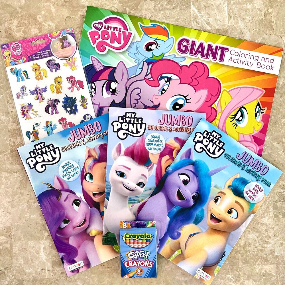 My Little Pony Giant & Jumbo Coloring/Activity Books, & Pop-Up Stickers Bundle